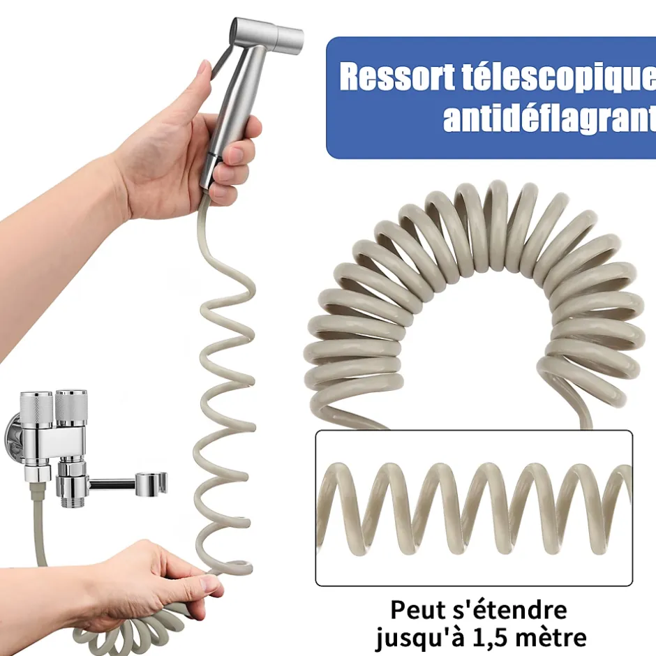 ProximaX Douchette de bidet pour toilettes, 1-en-2 sorties, double commande, robinet et tuyau, animaux et nettoyage salle de bain, Argent* Robinet De Bidet