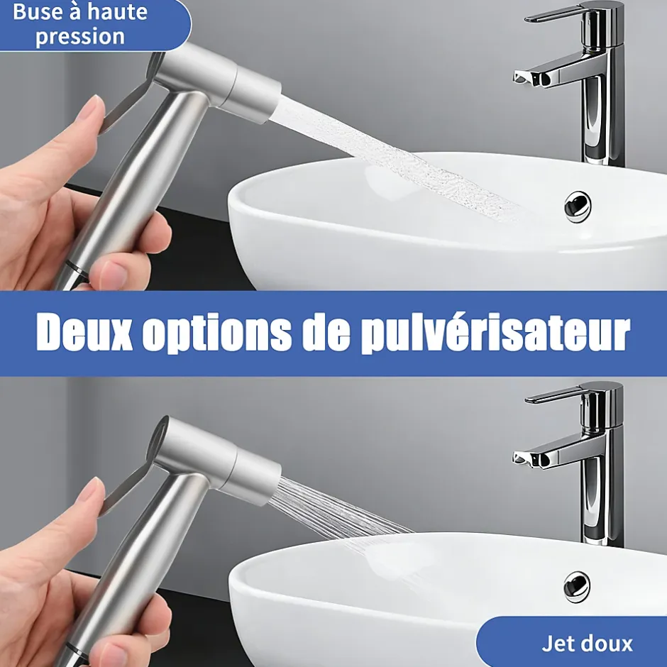 ProximaX Douchette de bidet pour toilettes, 1-en-2 sorties, double commande, robinet et tuyau, animaux et nettoyage salle de bain, Argent* Robinet De Bidet