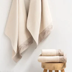 Linnea Drap de bain absorbant coton 100x150cm FEUILLE beige* Serviette De Bain