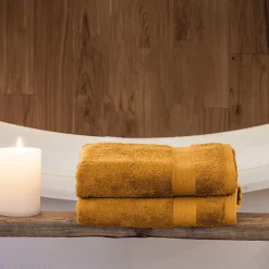 Linnea Drap de bain coton 550g/m2 95x140 cm collection NAÏA jaune Curry