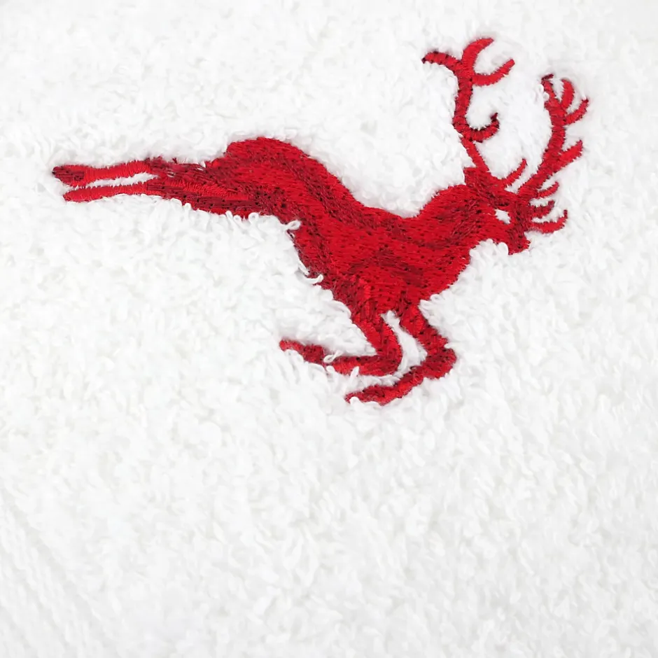 Linnea Drap de douche 70x130 cm HIRSH Blanc/Rouge 600g/m2* Serviette De Bain