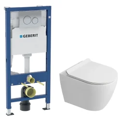 Geberit Duofix Pack WC bâti-support 112 cm + WC suspendu sans bride Ceramia avec abattant SoftClose + plaque chrome (GEBCEPXWT03-FR)
