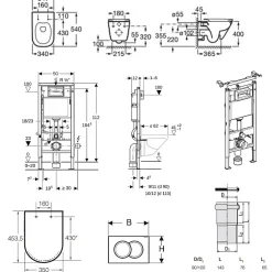 Geberit Duofix pack WC bâti-support UP100 + WC suspendu sans bride Roca avec abattant SoftClose + plaque blanche (GEBROGAWR02-FR)