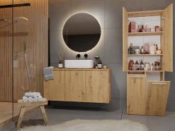 Topeshop ELLOS - Armoire de salle de bain 2 paniers à ligne - Rangement sdb - 174x60x30 - Meuble colonne* Meuble De Salle De Bains Faible Profondeur|Armoire De Salle De Bains