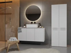 Topeshop ELLOS - Armoire de salle de bain avec deux paniers - Poignées minimalistes - 174x60x30cm - Colonne rangement