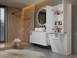 Topeshop ELLOS - Armoire de salle de bain avec deux paniers - Poignées minimalistes - 174x60x30cm - Colonne rangement
