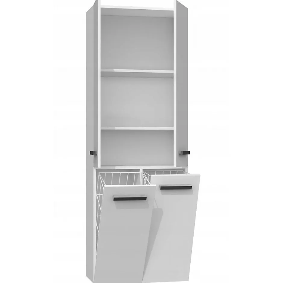 Topeshop ELLOS - Armoire de salle de bain avec deux paniers - Poignées minimalistes - 174x60x30cms - Colonne de rangement