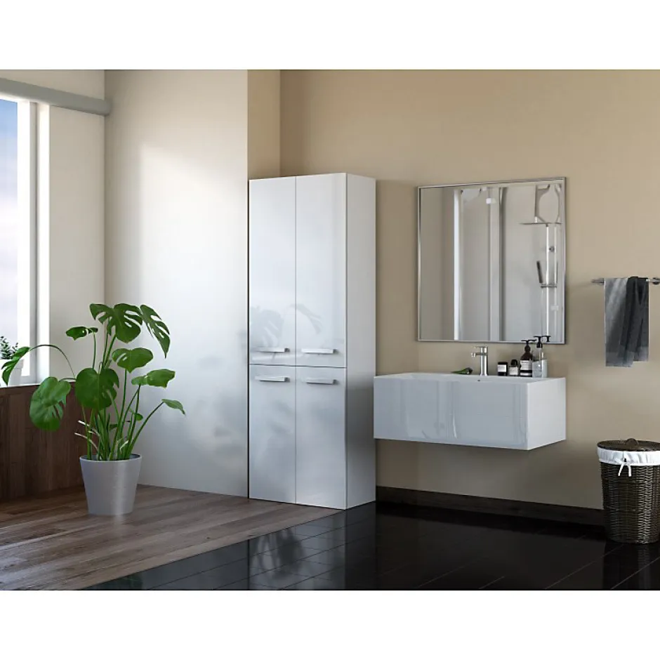 Topeshop ELLOS - Armoire de salle de bain avec deux paniers - Poignées minimalistes - 174x60x30cms - Colonne de rangement
