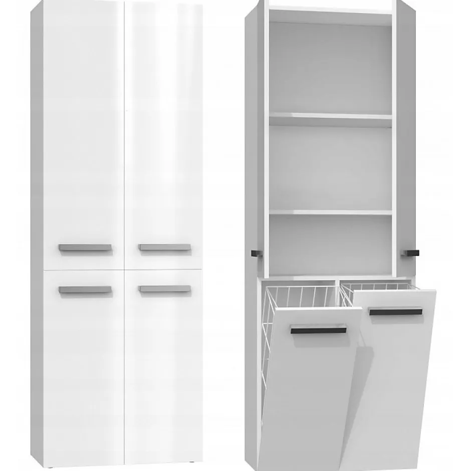 Topeshop ELLOS - Armoire de salle de bain avec deux paniers - Poignées minimalistes - 174x60x30cms - Colonne de rangement