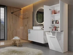 Topeshop ELLOS - Armoire de salle de bain avec deux paniers - Poignées minimalistes - 174x60x30cms - Colonne de rangement