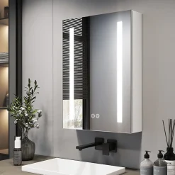 EMKE Armoire de Toilette 1 Porte - Charnières Gauche, LED Ajustable 3000K-6500K, Anti-Buée, Soft Close, Prises USB* Armoire De Toilette