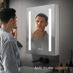 EMKE Armoire de Toilette 1 Porte - Charnières Gauche, LED Ajustable 3000K-6500K, Anti-Buée, Soft Close, Prises USB* Armoire De Toilette