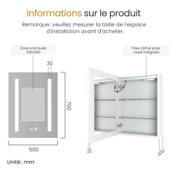 EMKE Armoire de Toilette 1 Porte - Charnières Gauche, LED Ajustable 3000K-6500K, Anti-Buée, Soft Close, Prises USB* Armoire De Toilette
