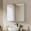EMKE Armoire de toilette 2 portes 65x80 cm blanche, miroir avec rangement intégré, tablettes en verre réglables