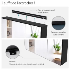 EMKE Armoire de toilette murale avec miroir double face - 75x65 cm- Noir mat - Fermeture douce - Tablettes en verre réglables