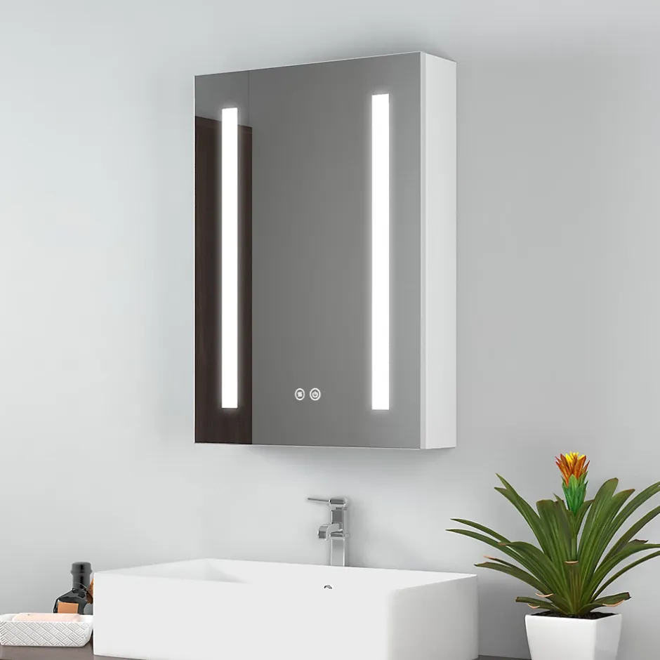 EMKE Armoire de Toilette 1 Porte - Charnières Gauche, LED Ajustable 3000K-6500K, Anti-Buée, Soft Close, Prises USB* Armoire De Toilette