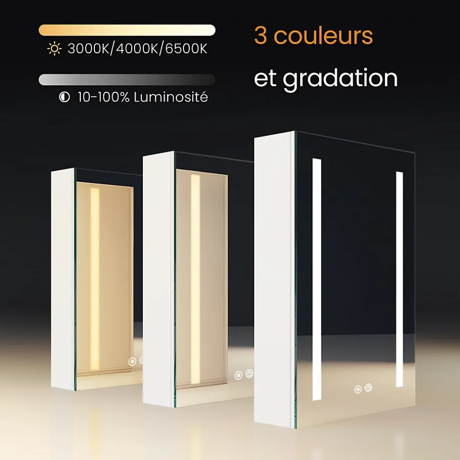 EMKE Armoire de Toilette 1 Porte - Charnières Gauche, LED Ajustable 3000K-6500K, Anti-Buée, Soft Close, Prises USB* Armoire De Toilette