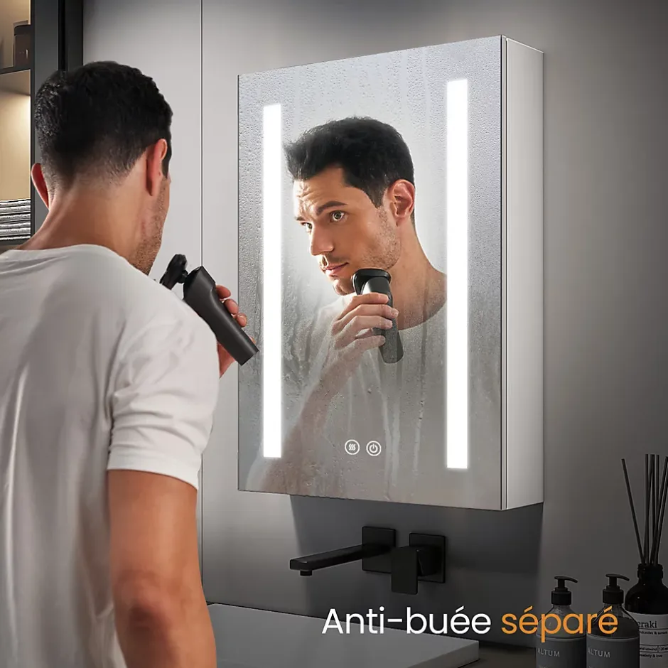 EMKE Armoire de Toilette 1 Porte - Charnières Gauche, LED Ajustable 3000K-6500K, Anti-Buée, Soft Close, Prises USB* Armoire De Toilette