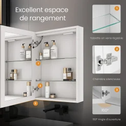EMKE Armoire de Toilette 1 Porte - Charnières Gauche, LED Ajustable 3000K-6500K, Anti-Buée, Soft Close, Prises USB* Armoire De Toilette
