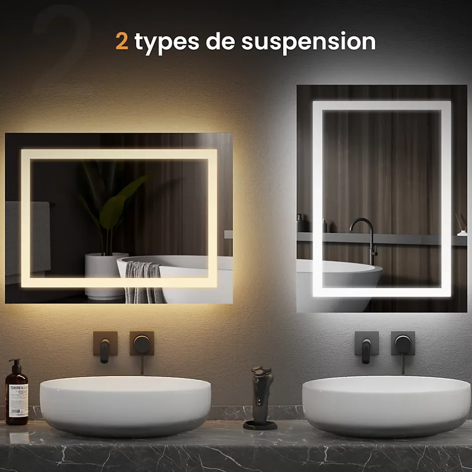 EMKE Armoire de Toilette 1 Porte - Charnières Gauche, LED Ajustable 3000K-6500K, Anti-Buée, Soft Close, Prises USB* Armoire De Toilette