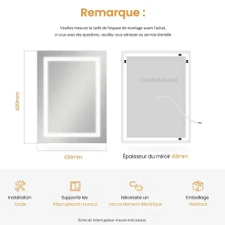 EMKE Armoire de Toilette 1 Porte - Charnières Gauche, LED Ajustable 3000K-6500K, Anti-Buée, Soft Close, Prises USB* Armoire De Toilette