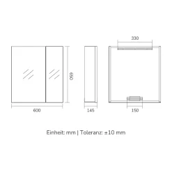 EMKE Armoire de toilette 2 portes 65x50 cm blanche, miroir avec rangement intégré, tablettes en verre réglables* Armoire De Toilette