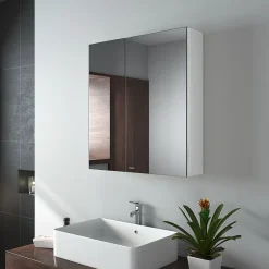 EMKE Armoire de toilette murale - Miroir double face, blanc mat - 60 x 65 cm - Fermeture douce - Tablettes en verre réglables* Armoire De Toilette