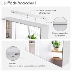 EMKE Armoire de toilette murale - Miroir double face, blanc mat - 60 x 65 cm - Fermeture douce - Tablettes en verre réglables* Armoire De Toilette