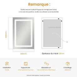 EMKE Armoire de toilette murale - Miroir double face, noir mat - 60 x 65 cm - Fermeture douce - Tablettes en verre réglables