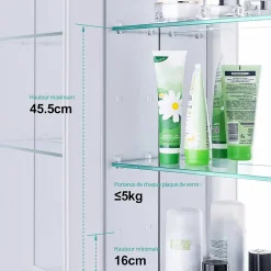 EMKE Armoire de toilette murale avec miroir double face - 85x65 cm - Blanc mat - Fermeture douce - Tablettes en verre ajustables* Armoire De Toilette