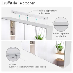 EMKE Armoire de toilette murale avec miroir double face - 85x65 cm - Blanc mat - Fermeture douce - Tablettes en verre ajustables* Armoire De Toilette