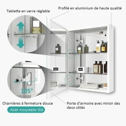 EMKE Armoires de toilette 50x65cm Blanche Armoire Salle de Bain en Miroir Double Face