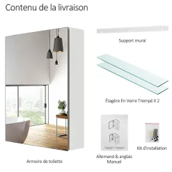 EMKE Armoires de toilette 50x65cm Blanche Armoire Salle de Bain en Miroir Double Face