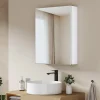 EMKE Armoires de toilette 1 Porte 65x50cm , Porte Miroir avec Rangement intégré, Tablettes en verre réglables, Blanc