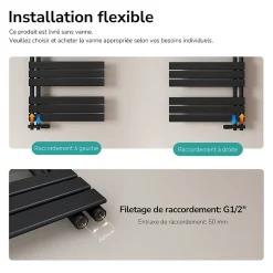 EMKE Chauffe-Serviettes à Eau Chaude Design Plat, Radiateur Salle de Bain Noir 1320x400mm 570W