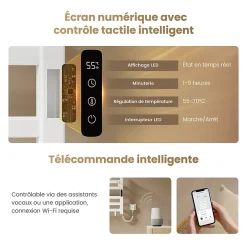 EMKE Chauffe-serviettes Électrique 50x50cm, Thermostat Intelligent WiFi, Radiateur de Salle de Bain Électrique, Blanc
