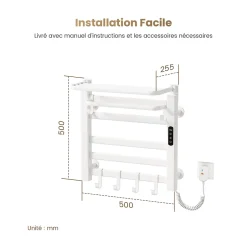 EMKE Chauffe-serviettes Électrique 50x50cm, Thermostat Intelligent WiFi, Radiateur de Salle de Bain Électrique, Blanc