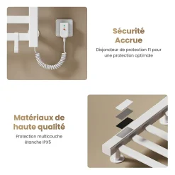 EMKE Chauffe-serviettes Électrique 50x50cm, Thermostat Intelligent WiFi, Radiateur de Salle de Bain Électrique, Blanc