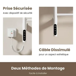 EMKE Chauffe-serviettes Électrique 78x43cm, Thermostat Intelligent WiFi, Radiateur Électrique pour Salle de Bain, Blanc