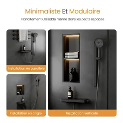 EMKE Colonne de Douche avec douche theramostat à Grande douche de tête et douchette multimode, Cercle, anthracite