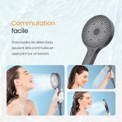EMKE Colonne de Douche avec douche theramostat à Grande douche de tête et douchette multimode, Cercle, anthracite