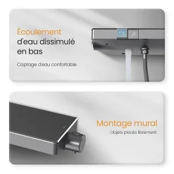 EMKE Colonne de Douche avec douche theramostat à Grande douche de tête et douchette multimode, Cercle, anthracite