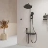 EMKE Colonne de douche avec thermostat Télécommande Douche pluie étagère en verre avec des enfants porte douchette noir