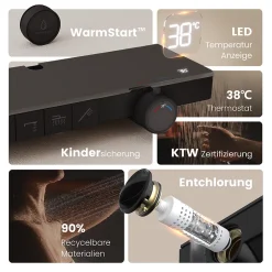 EMKE Colonne de douche avec thermostat Télécommande Douche pluie étagère en verre avec des enfants porte douchette noir