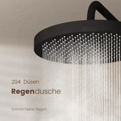EMKE Colonne de douche avec thermostat Télécommande Douche pluie étagère en verre avec des enfants porte douchette noir