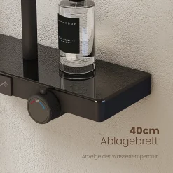 EMKE Colonne de douche avec thermostat Télécommande Douche pluie étagère en verre avec des enfants porte douchette noir