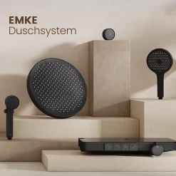 EMKE Colonne de douche avec thermostat Télécommande Douche pluie étagère en verre avec des enfants porte douchette noir