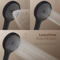 EMKE Colonne de douche avec thermostat Télécommande Douche pluie étagère en verre avec des enfants porte douchette noir