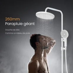 EMKE Colonne de Douche avec douche theramostat à Grande douche de tête et douchette multimode, Cercle, blanc* Colonne De Douche Thermostatique