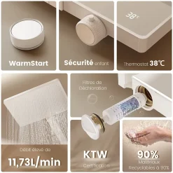 EMKE Colonne de douche avec thermostat Télécommande Douche pluie étagère en verre avec des enfants porte douchette blanc